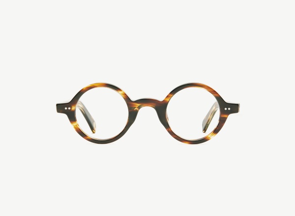 Front view of a pair of eyeglasses called the Poet in Tobacco