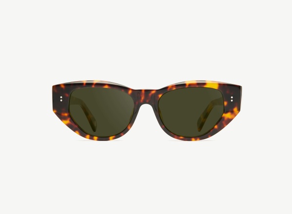 Front view of a pair of eyeglasses called the Rebel in Tortoise