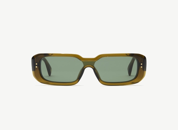 Front view of a pair of eyeglasses called the Cyclops in Olive