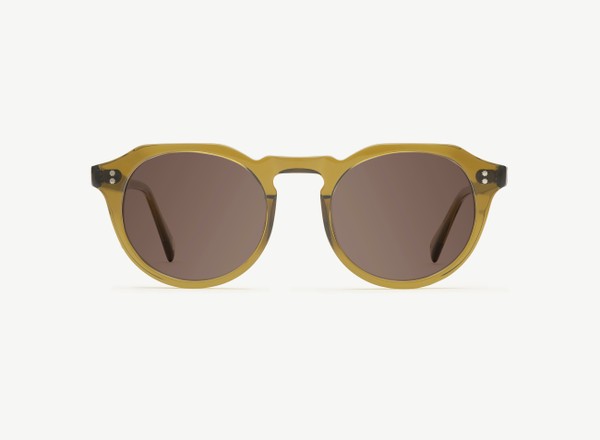 Front view of a pair of eyeglasses called the Sculptor in Olive