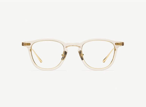 Front view of a pair of eyeglasses called the Critic in Nude