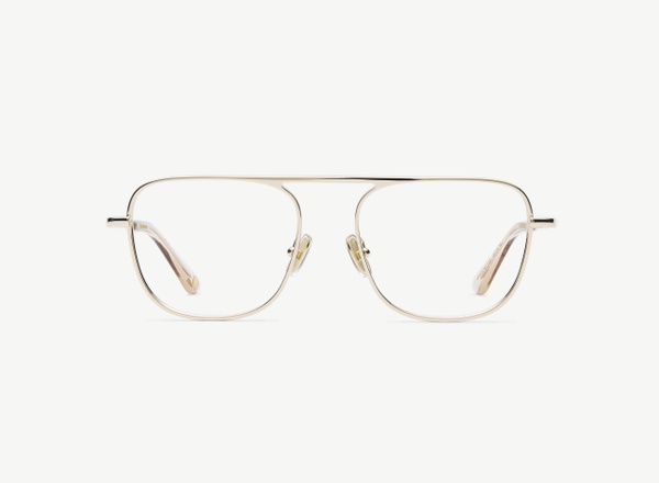 Front view of a pair of eyeglasses called the Pioneer in Gold