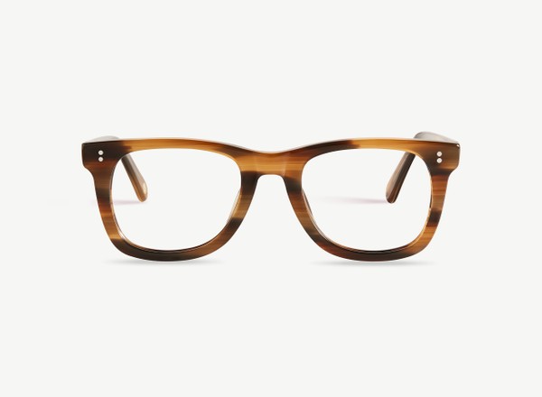 Front view of a pair of eyeglasses called the Mentor in Walnut
