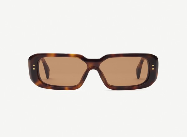 Front view of a pair of eyeglasses called the Cyclops in Tortoise