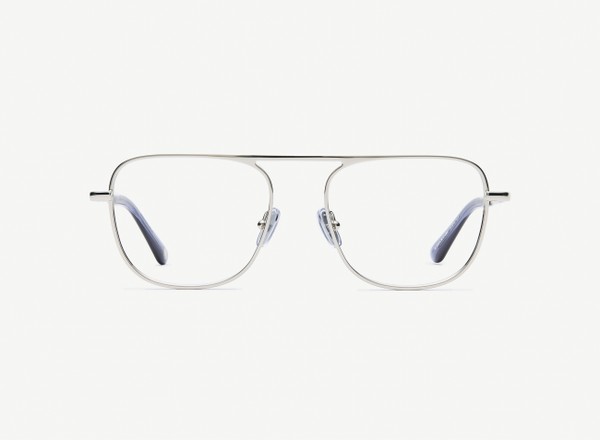 Front view of a pair of eyeglasses called the Pioneer in Silver