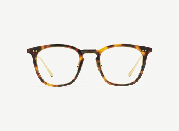 Front view of a pair of eyeglasses called the Trader in Tortoise