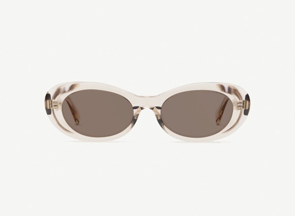 Front view of a pair of eyeglasses called the Oracle in Nude