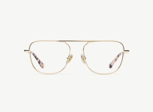 Front view of a pair of eyeglasses called the Pioneer in Rose Gold
