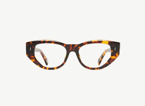 Front view of a pair of eyeglasses called the Rebel in Tortoise