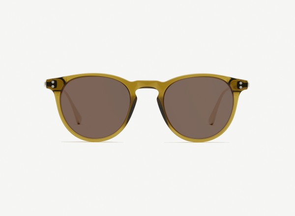 Front view of a pair of eyeglasses called the Mediator in Olive