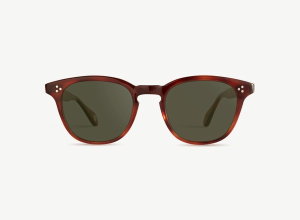 Front view of a pair of eyeglasses called the Believer in Havana