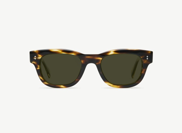 Front view of a pair of eyeglasses called the Navigator in Tobacco