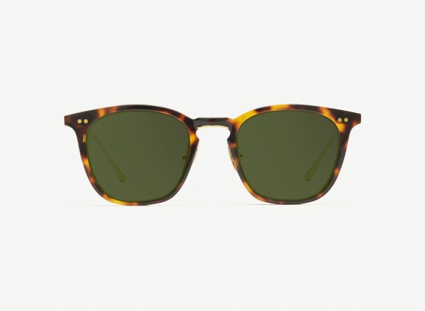 Front view of a pair of eyeglasses called the Trader in Tortoise