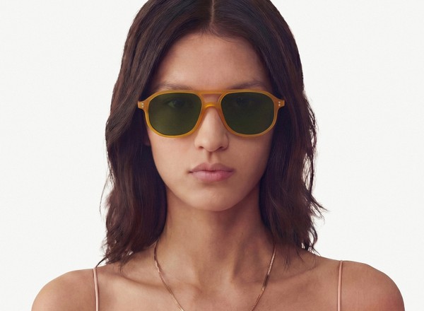 Front view of a pair of eyeglasses called the Explorer in Marigold