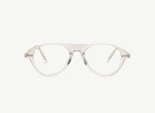 Front view of a pair of eyeglasses called the Pilot in Crystal