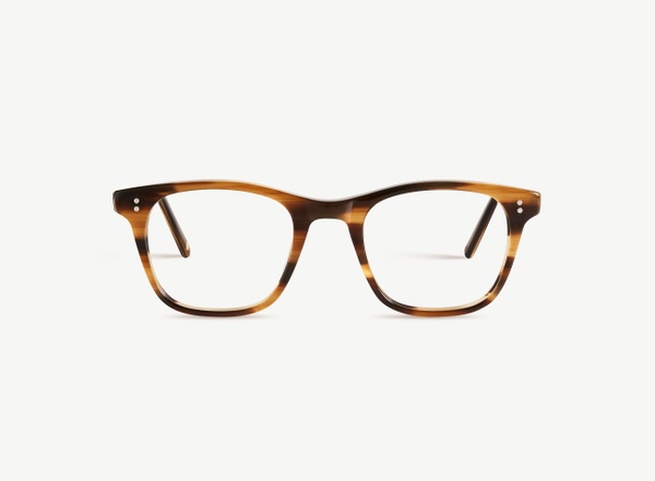 Front view of a pair of eyeglasses called the Bookworm in Walnut