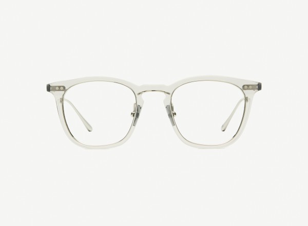 Front view of a pair of eyeglasses called the Trader in Smoke