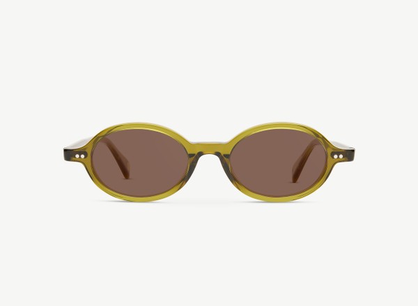 Front view of a pair of eyeglasses called the Archivist in Olive