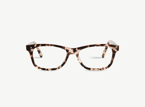 Front view of a pair of eyeglasses called the Romantic in Granite