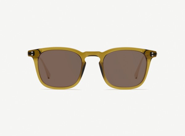 Front view of a pair of eyeglasses called the Engineer in Olive