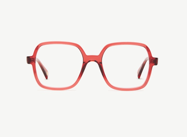 Front view of a pair of eyeglasses called the Reporter in Burgundy