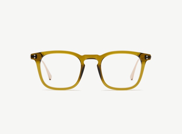 Front view of a pair of eyeglasses called the Engineer in Olive