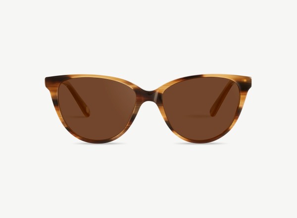 Front view of a pair of eyeglasses called the Cutie in Walnut