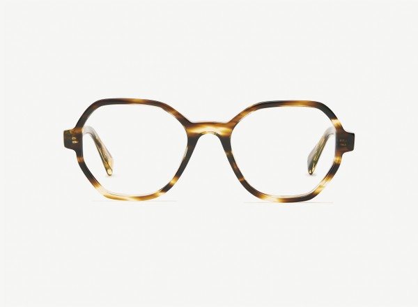 Front view of a pair of eyeglasses called the Storyteller in Tobacco