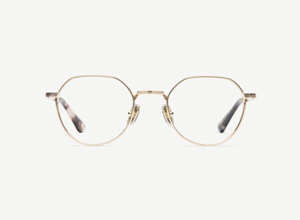 Front view of a pair of eyeglasses called the Scholar in Rose Gold