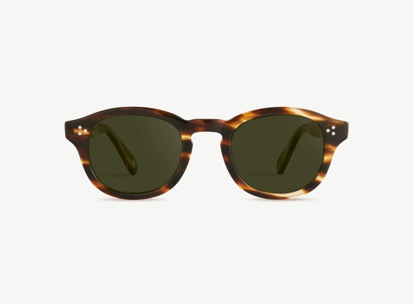 Front view of a pair of eyeglasses called the Optimist in Tobacco