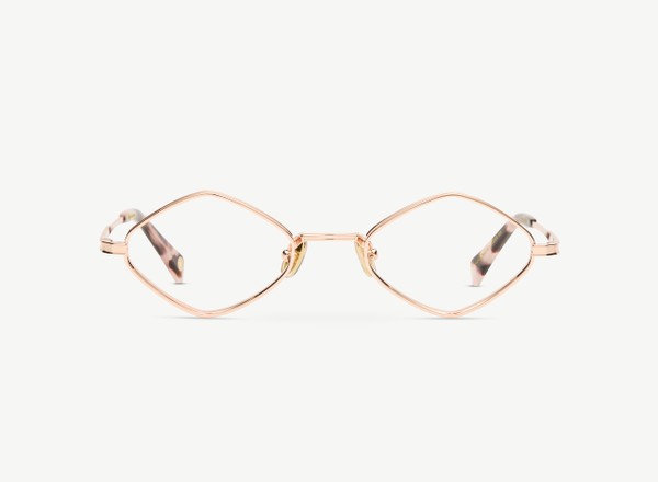 Front view of a pair of eyeglasses called the Trinity in Rose Gold