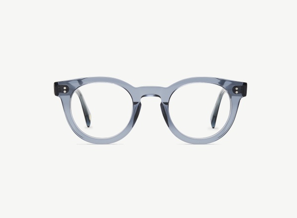 Front view of a pair of eyeglasses called the Messenger in Denim
