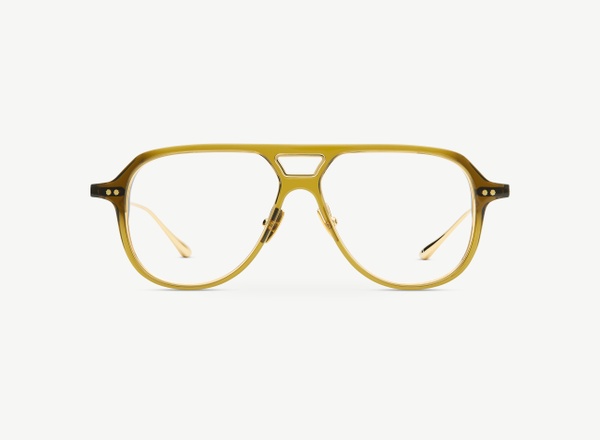 Front view of a pair of eyeglasses called the Aviator in Olive