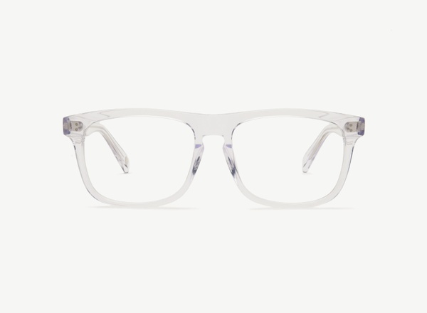 Front view of a pair of eyeglasses called the Captain in Crystal