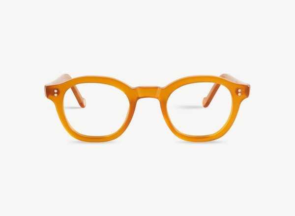 Front view of a pair of eyeglasses called the Designer in Marigold