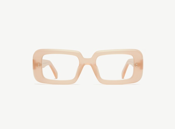 Front view of a pair of eyeglasses called the Boss in Coral