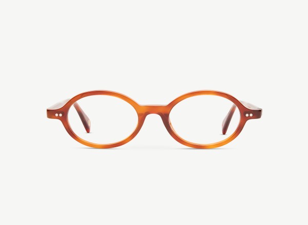 Front view of a pair of eyeglasses called the Archivist in Amber