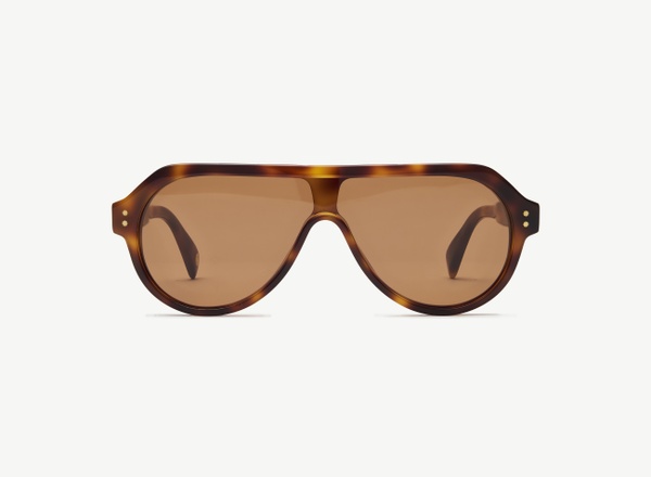 Front view of a pair of eyeglasses called the Seeker in Tortoise