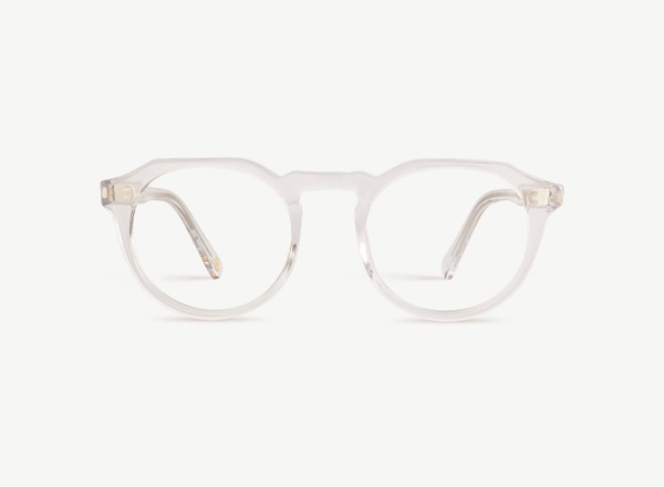 Front view of a pair of eyeglasses called the Sculptor in Crystal