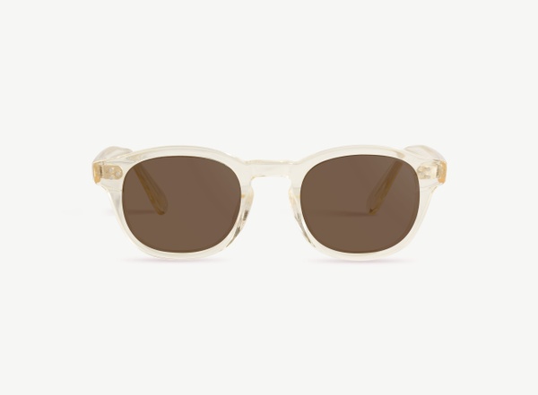 Front view of a pair of eyeglasses called the Optimist in Champagne