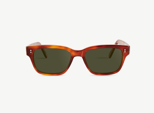 Front view of a pair of eyeglasses called the Exec in Amber