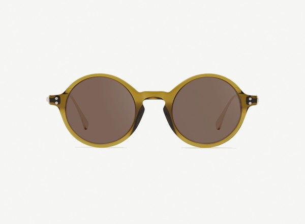 Front view of a pair of eyeglasses called the Curator in Olive