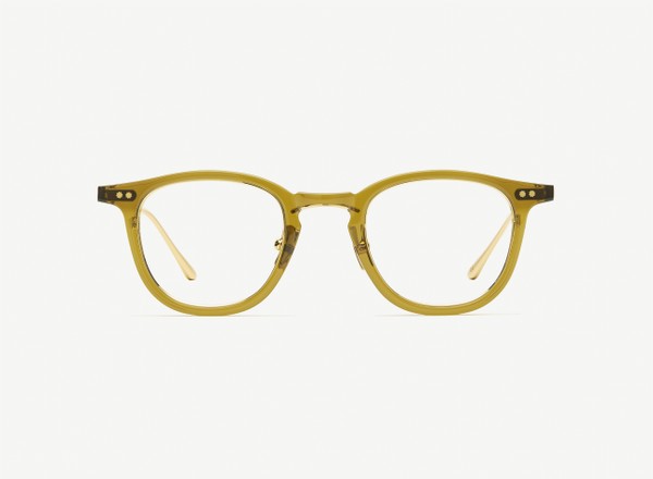 Front view of a pair of eyeglasses called the Critic in Olive