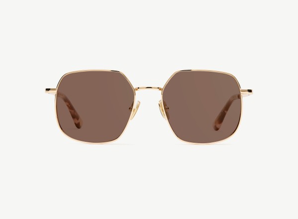 Front view of a pair of eyeglasses called the Maestra in Rose Gold