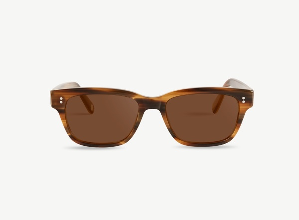 Front view of a pair of eyeglasses called the Exec in Walnut