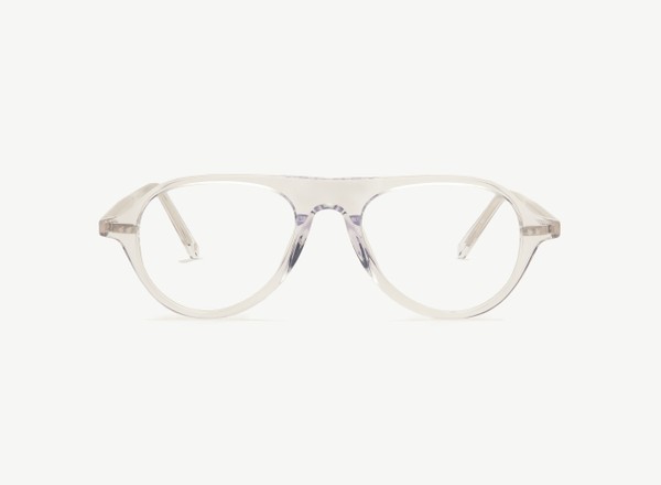 Front view of a pair of eyeglasses called the Pilot in Crystal
