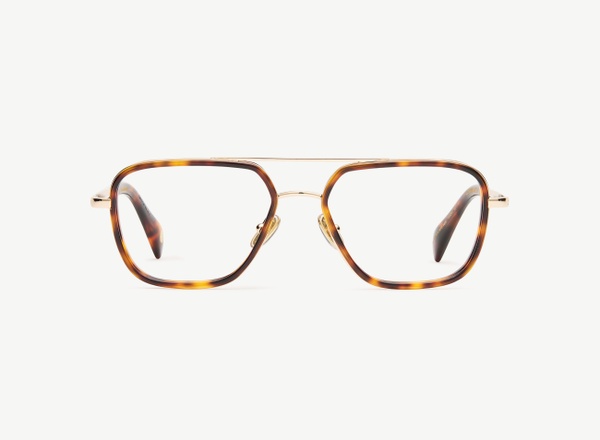 Front view of a pair of eyeglasses called the Commander in Tortoise