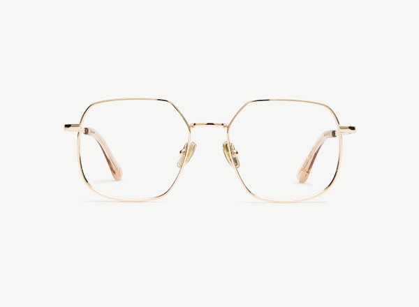 Front view of a pair of eyeglasses called the Maestra in Gold