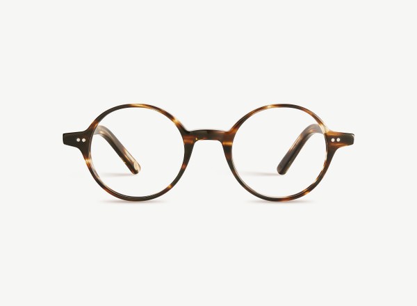 Front view of a pair of eyeglasses called the Visionary in Tobacco