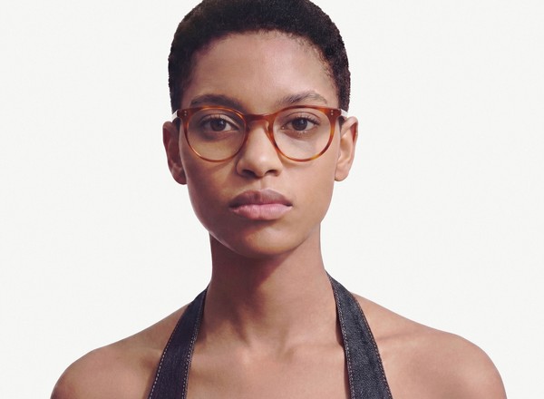 Front view of a pair of eyeglasses called the Parisian in Amber